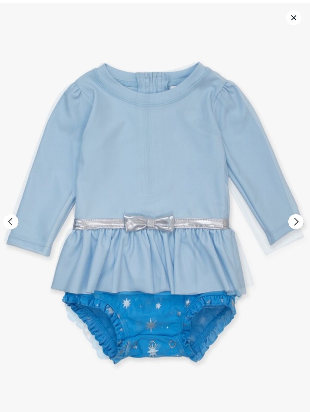 Ruffle Butts Crystal Blue Princess Long Sleeve Skirted Swimsuit NWT